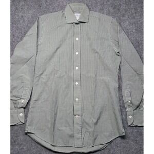 Ledbury Slim-Fit Green Gingham Check Cotton Shirt 15 38 Long Sleeve Button Front